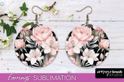 Watercolor Flowers Earrings, Pink Floral Earring Sublimation Product Image 1