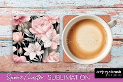 Watercolor Flowers Square Coaster - Floral Pink Sublimation Product Image 1