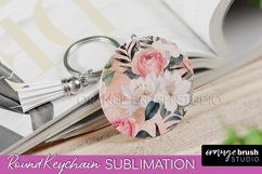 Pink Flowers Keychain, Floral Keychain Sublimation Design Product Image 1