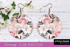 Watercolor Flowers Earrings, Pink Floral Earring Sublimation Product Image 1