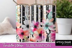Floral Tumbler Wrap - Pink Flowers Watercolor Tumbler PNG Product Image 1
