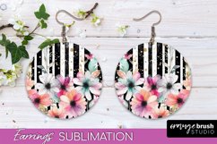 Watercolor Flowers Earrings, Pink Floral Earring Sublimation Product Image 1