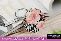 Pink Flowers Keychain, Floral Keychain Sublimation Design Product Image 1