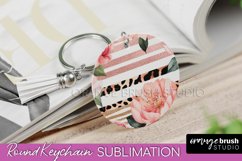 Pink Flowers Keychain, Floral Keychain Sublimation Design Product Image 1