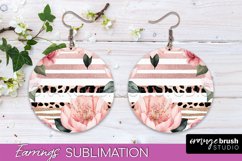 Watercolor Flowers Earrings, Pink Floral Earring Sublimation Product Image 1
