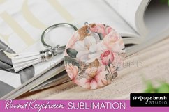Pink Flowers Keychain, Floral Keychain Sublimation Design Product Image 1