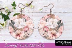 Watercolor Flowers Earrings, Pink Floral Earring Sublimation Product Image 1
