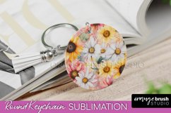 Pink Flowers Keychain, Floral Keychain Sublimation Design Product Image 1