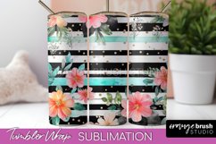 Floral Tumbler Wrap - Pink Flowers Watercolor Tumbler PNG Product Image 1
