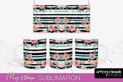 Pink Watercolor Flowers Mug Wrap - Floral Mug Sublimation Product Image 1