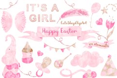 Pink Watercolor Baby birthday PNG clipart Product Image 1