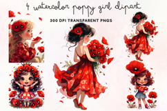Watercolor Poppy Girl Clipart PNG Product Image 1