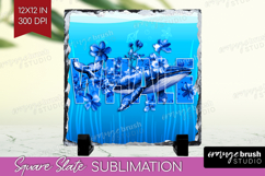 Whale Floral Slate PNG Sea Blue Square Slate Sublimation Product Image 1