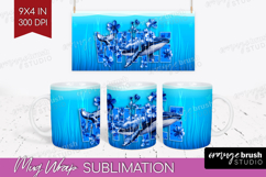 Whale Floral Mug Wrap Sea Blue Mug PNG Sublimation Product Image 1