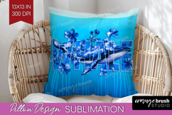 Whale Floral Pillow Sublimation Sea Blue Pillow Cover PNG Product Image 1