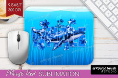 Whale Floral Mouse Pad Sublimation Sea Blue Mousepad PNG Product Image 1