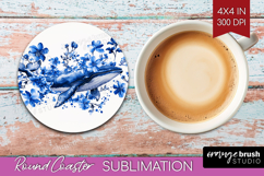 Whale Floral Round Coaster Blue Flowers Coaster PNG Product Image 1
