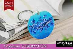 Whale Floral Keychain PNG Sea Blue Keychain Sublimation Product Image 1