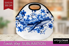 Whale Floral Lunch Bag Blue Flowers Lunch Bug PNG Product Image 1