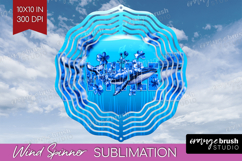 Whale Floral Wind Spinner Sublimation PNG Sea Blue Round Product Image 1