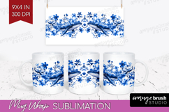 Whale Floral Mug Wrap Blue Flowers Mug PNG Sublimation Product Image 1