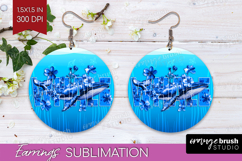 Whale Floral Round Earrings Sea Blue PNG Sublimation Product Image 1