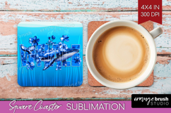 Whale Floral Square Coaster Sea Blue Coaster PNG Sublimation Product Image 1