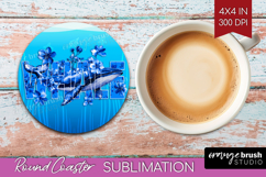 Whale Floral Round Coaster Sea Blue Coaster PNG Sublimation Product Image 1