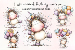 Whimsical Birthday Unicorn Clipart PNG Product Image 1
