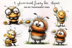 Whimsical Fuzzy Bee Clipart PNG Product Image 1