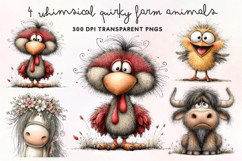 Whimsical Quirky Farm Animals Clipart PNG Product Image 1