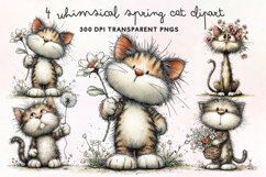 Whimsical Spring Cat Clipart PNG Product Image 1