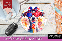 Whippet Dog Car Coaster 4th Of July Coaster PNG Sublimation Product Image 1