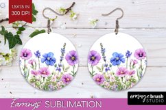 Wildflowers Round Earrings - Watercolor Flowers PNG Product Image 1