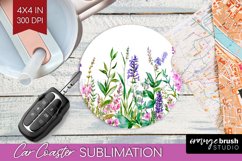 Wildflowers Car Coaster - Watercolor Flowers Coaster PNG Product Image 1