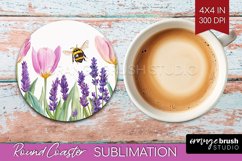 Wildflowers Round Coaster - Watercolor Flowers Coaster PNG Product Image 1