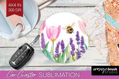 Wildflowers Car Coaster - Watercolor Flowers Coaster PNG Product Image 1