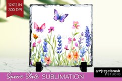 Wildflowers Slate PNG - Watercolor Flowers Square Slate Product Image 1