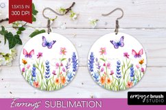 Wildflowers Round Earrings - Watercolor Flowers PNG Product Image 1