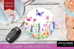 Wildflowers Car Coaster - Watercolor Flowers Coaster PNG Product Image 1
