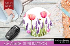 Wildflowers Car Coaster - Watercolor Flowers Coaster PNG Product Image 1