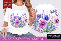 Wildflowers Round Tshirt Background - Watercolor Flowers PNG Product Image 1