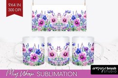 Wildflowers Mug Wrap - Watercolor Flowers Mug PNG Product Image 1