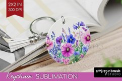 Wildflowers Keychain PNG - Watercolor Flowers Keychain Product Image 1