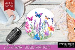 Wildflowers Car Coaster - Watercolor Flowers Coaster PNG Product Image 1