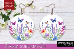 Wildflowers Round Earrings - Watercolor Flowers PNG Product Image 1