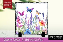Wildflowers Slate PNG - Watercolor Flowers Square Slate Product Image 1
