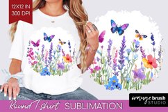 Wildflowers Round Tshirt Background - Watercolor Flowers PNG Product Image 1