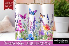 Wildflowers Tumbler Wrap - Watercolor Flowers Tumbler PNG Product Image 1