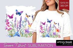 Wildflowers Square Tshirt Background - Watercolor Flowers Product Image 1
